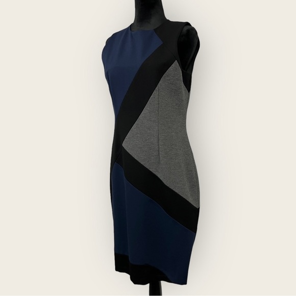 Ladies White House Black Market Grey Color Block Dress Size 10 - Picture 7 of 10